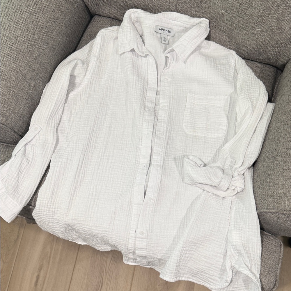 Nine West Casual White Button-Down Shirt